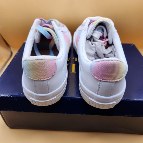 Polo Ralph Lauren Shoes Youth Size 5 White Rainbow Sayer Pastel Laces‎ RF103535 - Picture 3 of 7